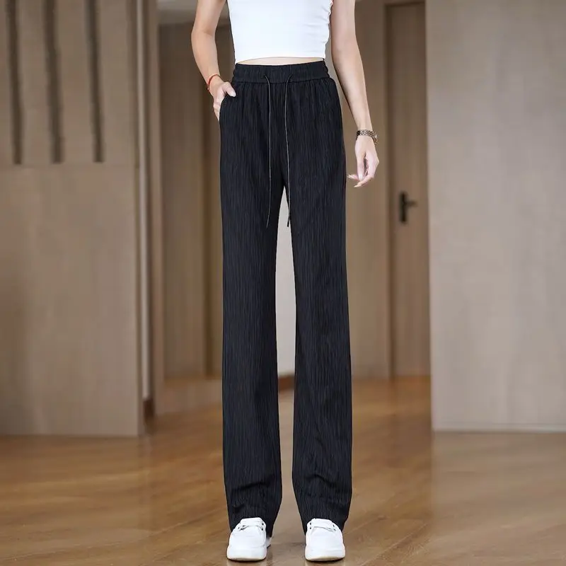 Ice Silk Wide-leg Pants Thin and Versatile Draping and Straight-leg Pants Casual Outside Sun Protection Pants for Women