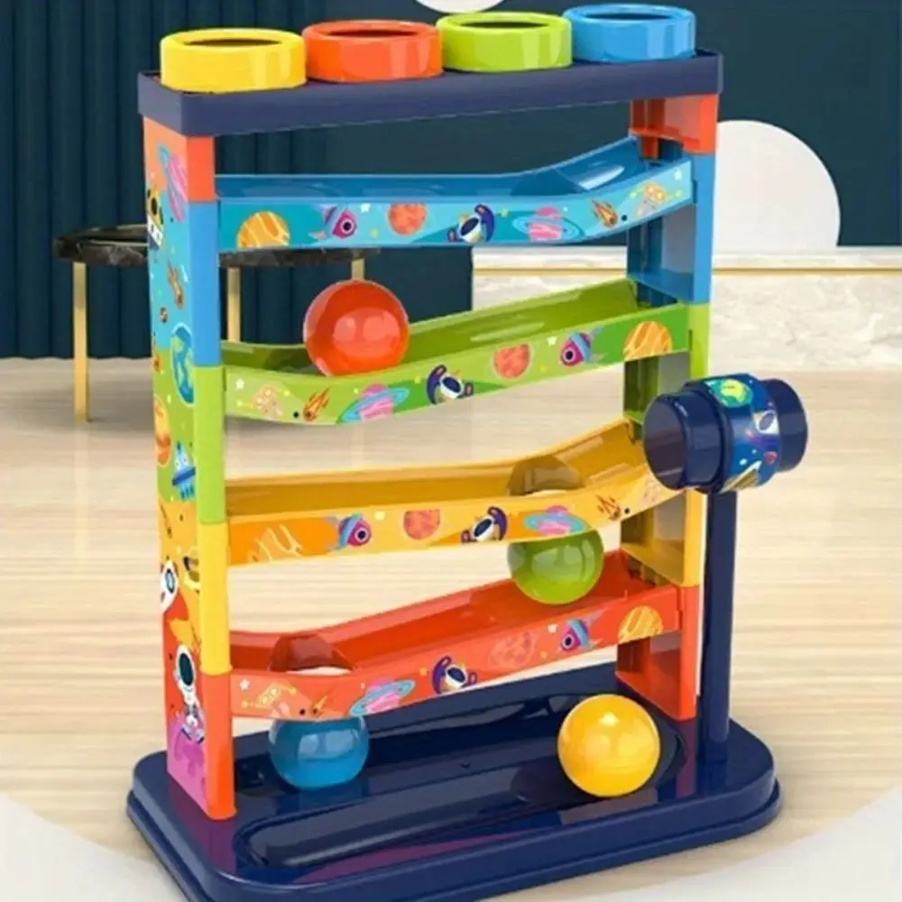Rampa con sfera scorrevole in plastica, impilabile interattiva, puzzle con pista colorata a 5 strati, palla da battere con pista Montessori