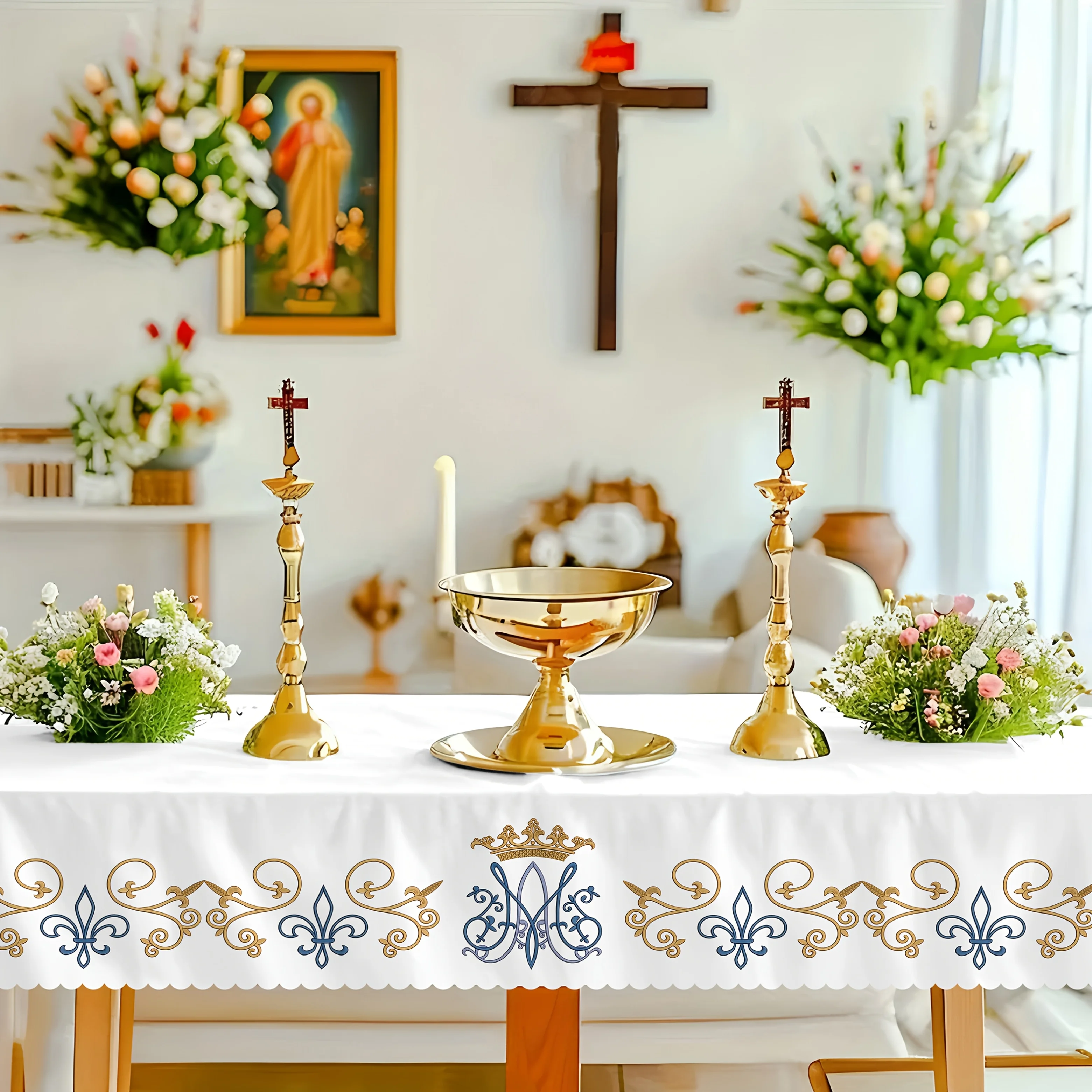 European Court Style Tablecloths for Table Decor Waterproof Rectangle Reusable Table Cloth Fleur De Lis Table Cover for Holiday