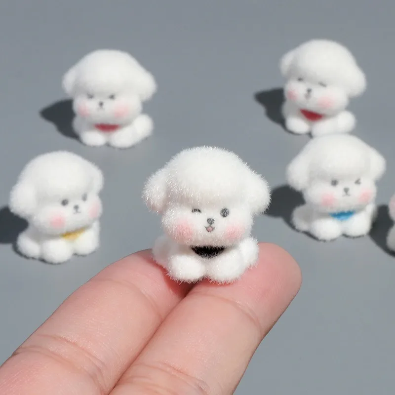 10PCS Mixed Flocked Resin Cute White Dog Scarf Mini Figurines Micro Landscape Desktop Car Decor for Kids Gift Home Offiice