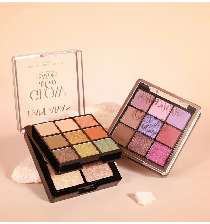 3 in 1 ombretto evidenziatore tavolozza fard tavolozza di ombretti a 9 colori glitter perlato scatola regalo per trucco viso multifunzionale