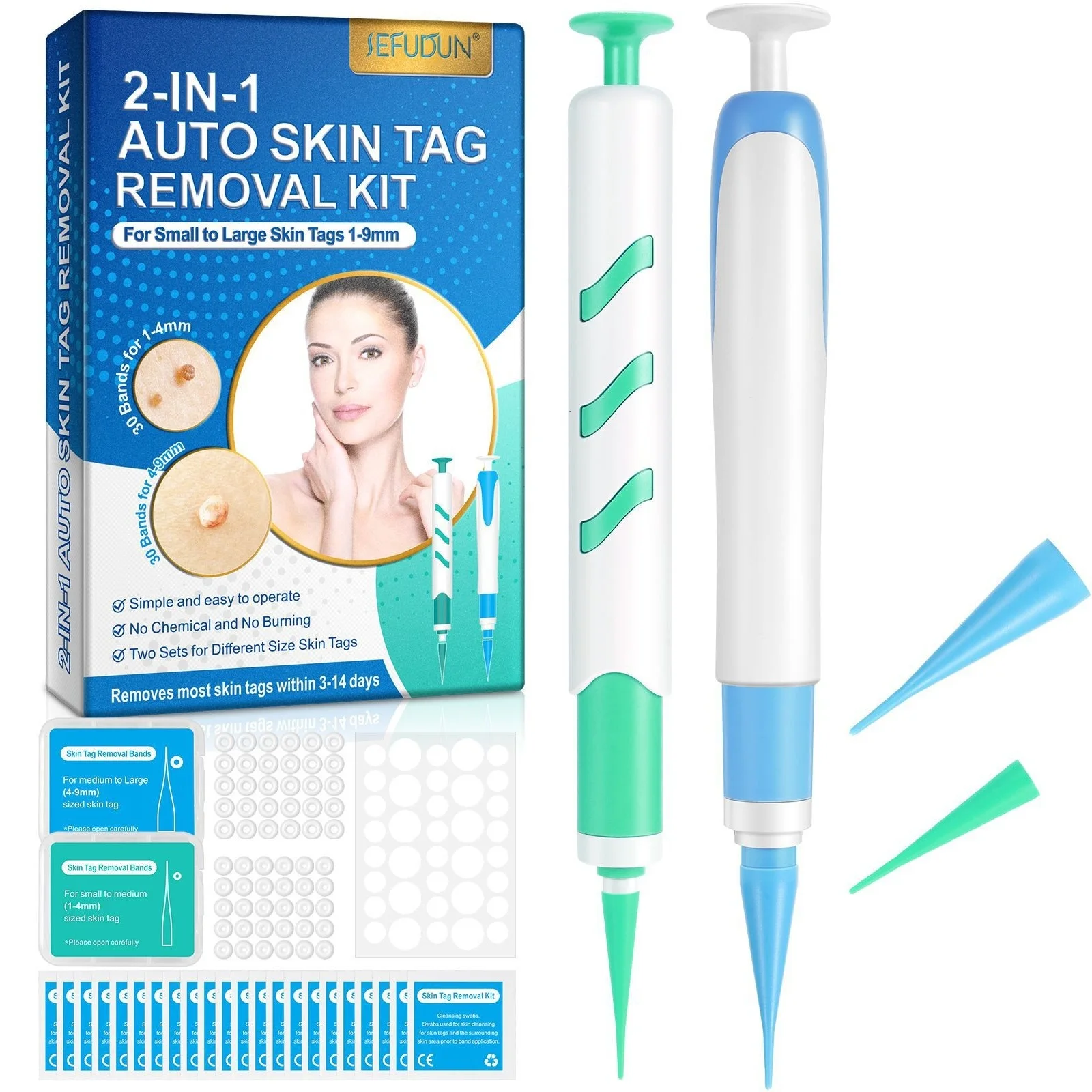 2-IN-1 Auto Skin Tag Removal Tool Kit with Cleansing Swabs Facial Skin Care Tool Dropshipping