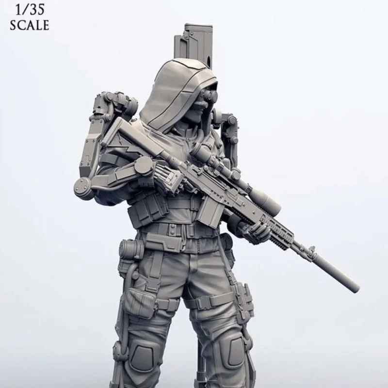 1/35 Scale Resin Figure Model Kit Future War Soldier Sniper Miniatures Statue Unassembled and Unpainted DIY Toys