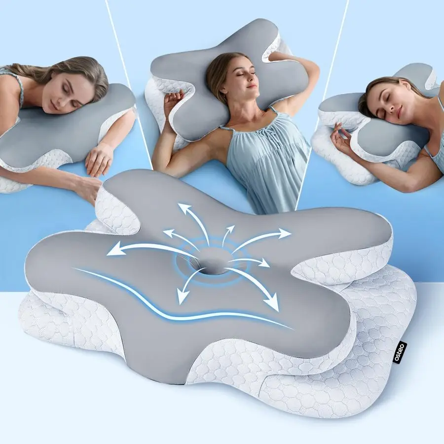 

Enjoy Pain Relief Sleeping Cervical Neck Pillow, Ergonomic Contour Zoned Fits Side Sleeper, NonTemperature Affected Memory Foam