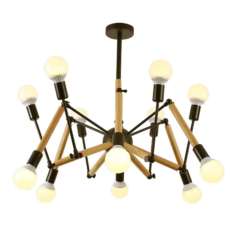Black White Shape Six Ten Twelve Wooden Arms Chandelier For Living Room Indoor Decoration Including Light Bulbs Home Fixture