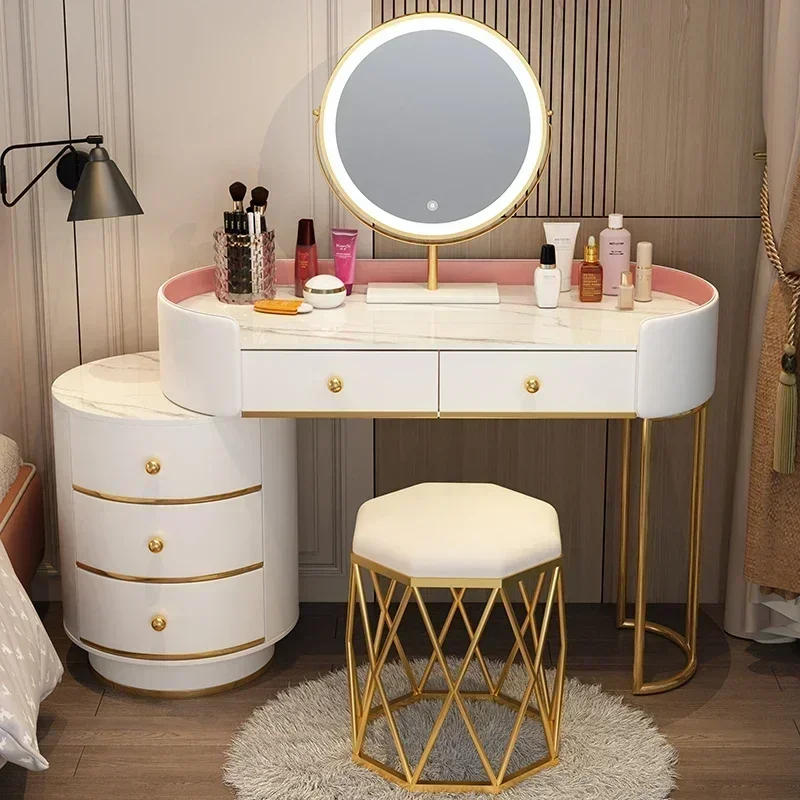 Woman Dressing Table Mirror Chairmodern Led Lights Makeup  Cabinet Organizers Storage Coiffeuse Bedroom Furniture