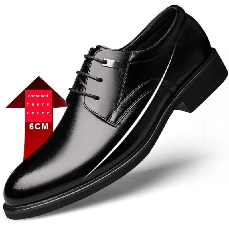 Men Height Increasing Shoes 6CM Man Elevator Shoe High Heel Men Lifted Shoes Heeled Dress Shoes