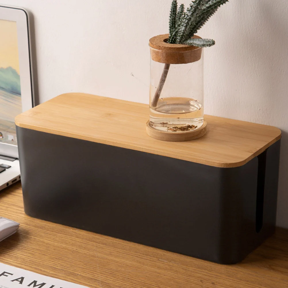 

Round Holed Cable Storage Box Plastic Wood Cable Wire Case Power Strip Organizer for Office Study Room