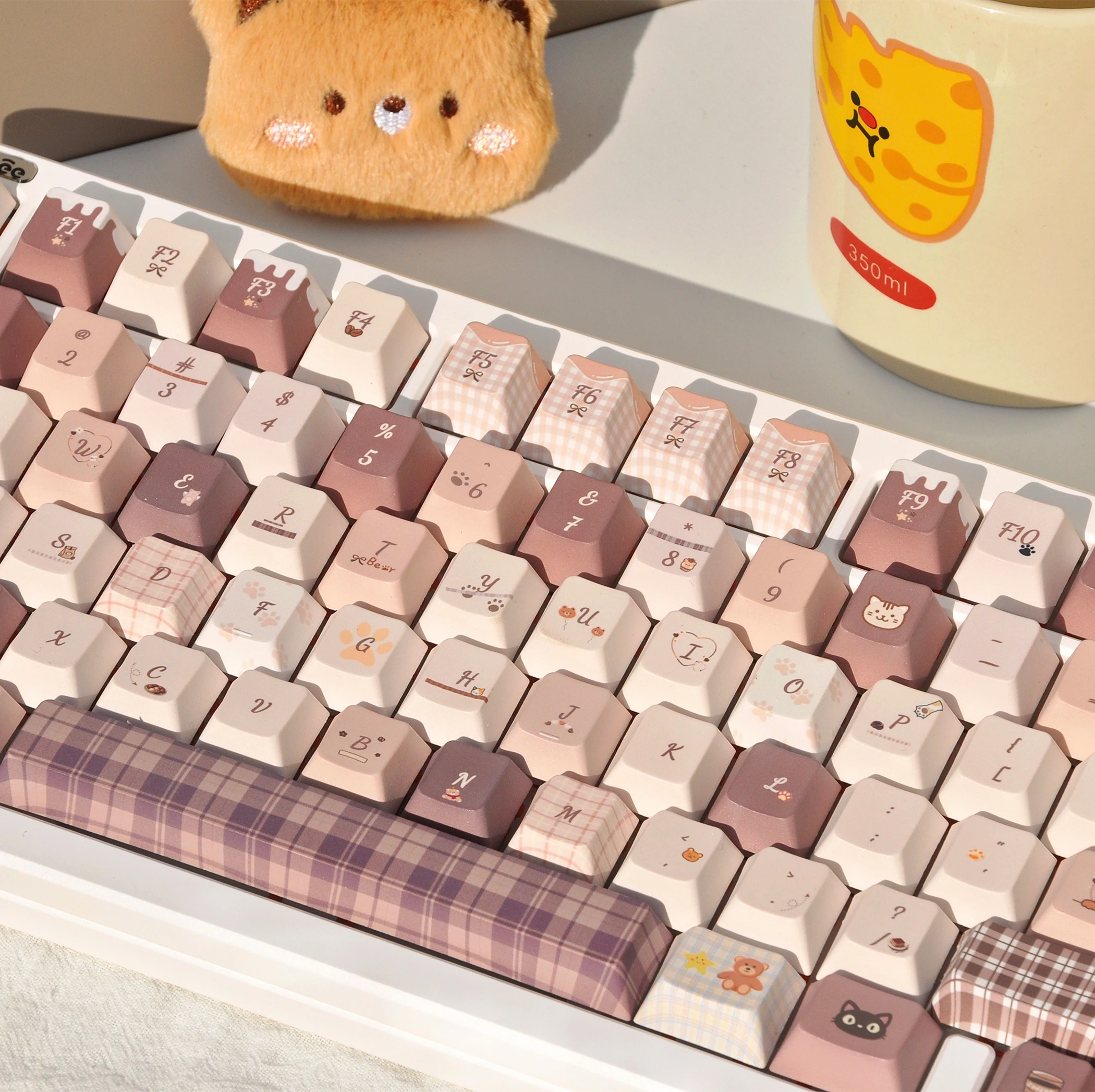 120 Keys Cat Cafe PBT Keys Cherry Keycaps Cute Keycap Gift for Dye Sublimation Mechanical Keyboard for Made68 Mad68 Wooting 60