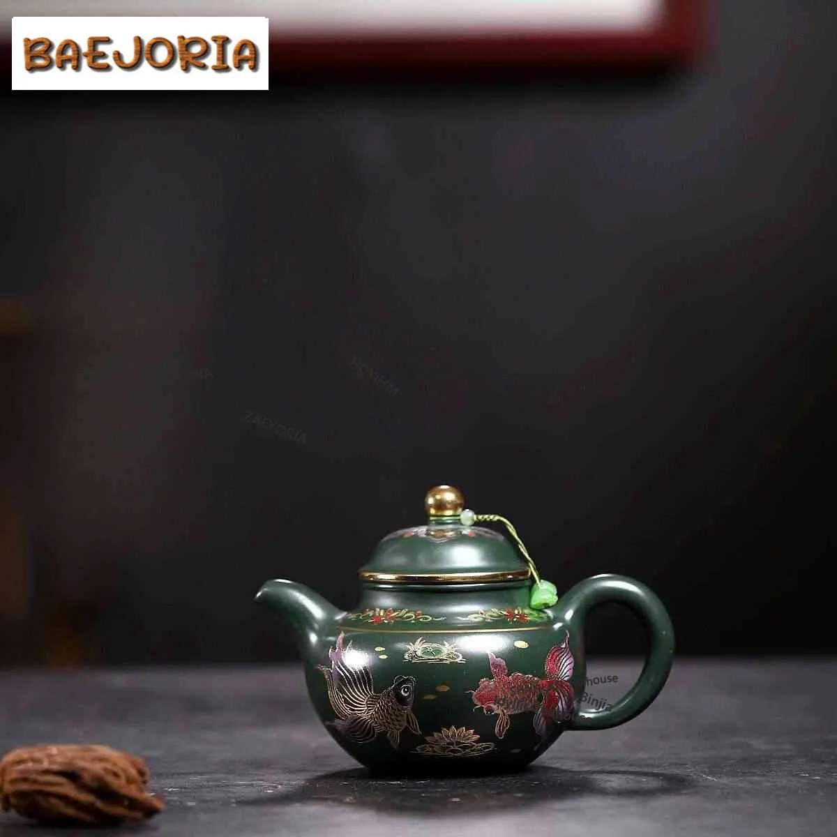 BAEJORIA 400ml Yixing Purple Clay Teapots Handmade Colour Enamels Goldfish Pot Raw Ore Green Mud Kettle Filter Zisha Tea Set