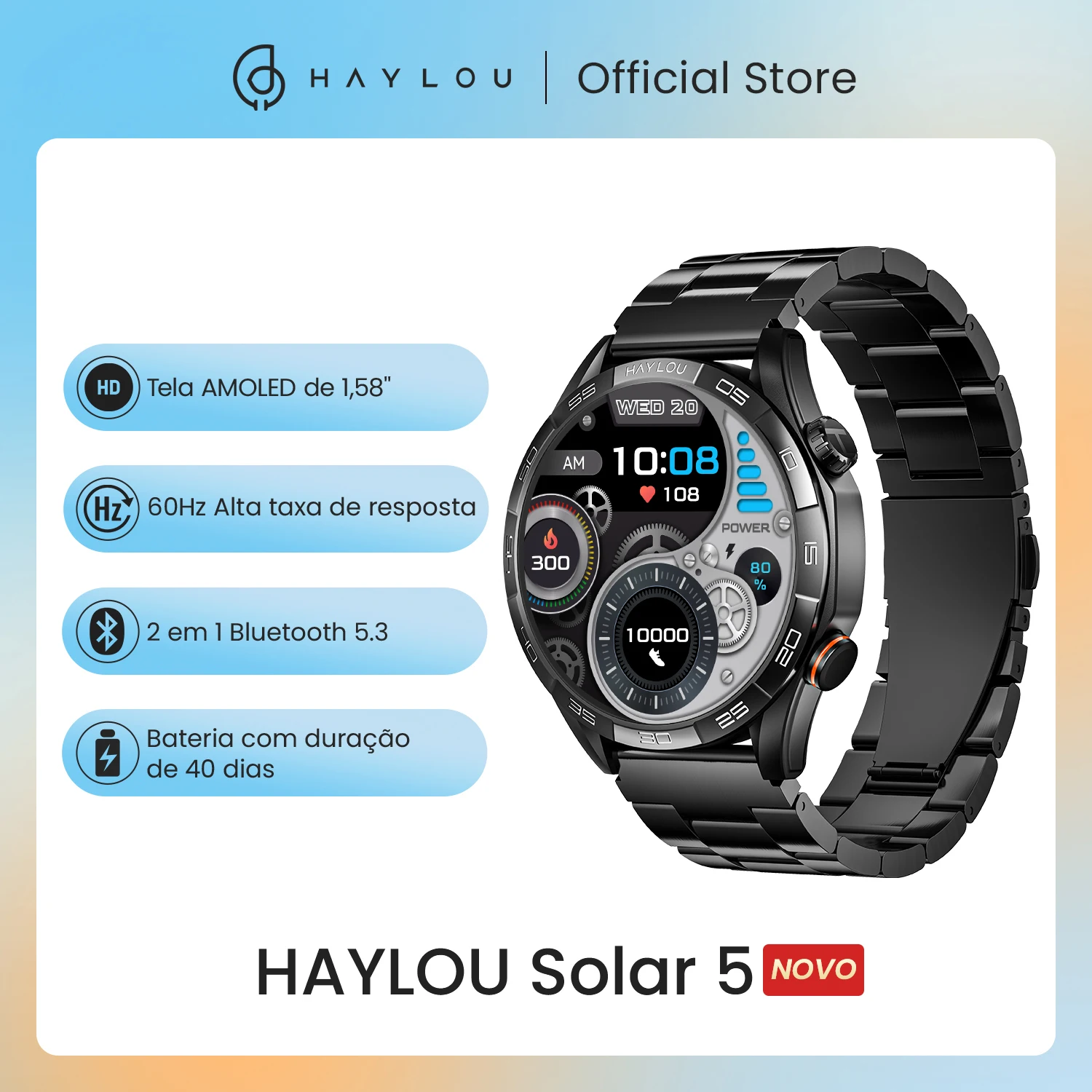 HAYLOU Solar 5 Chamada por Voz Smartwatch 1.58'' AMOLED Display 60Hz Smart Watch 24H Monitoramento de Saúde Smartwatch Esportivo para Homens HAYLOU Solar 5 Chamada por Voz Smartwatch 1.58'' AMOLED Display 60Hz Smart Watch 24H Monitoramento de Saúde Smartwatch Esportivo para Homens