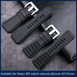 Breathable Skin Friendly Silicone Watchbands for Bell Ross BR01 BR03 Modification Watch Accessories Sweatproof Sports Strap 24mm