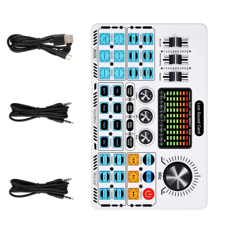 Portable Live Sound Card Sound Board with Voice Changer Reverbs Equalizers