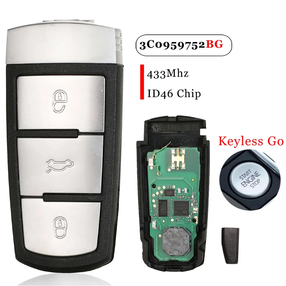 Jingyuqin 3 Tasten halb Smart / Keyless Go Remote Autos chl üssel anhänger 3 c0959752ba/bg 433mhz id46/48 Chip für vw passat magotan cc