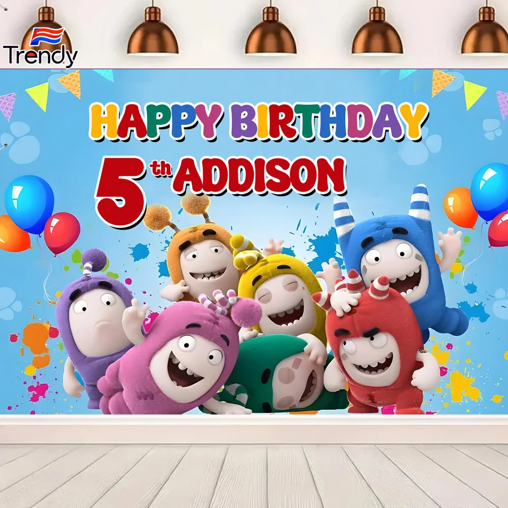 

Oddbods Birthday Backdrop Party Background BANNER Personalized Name Customized Birthday Decoration Custom Backdrop Poster Gift