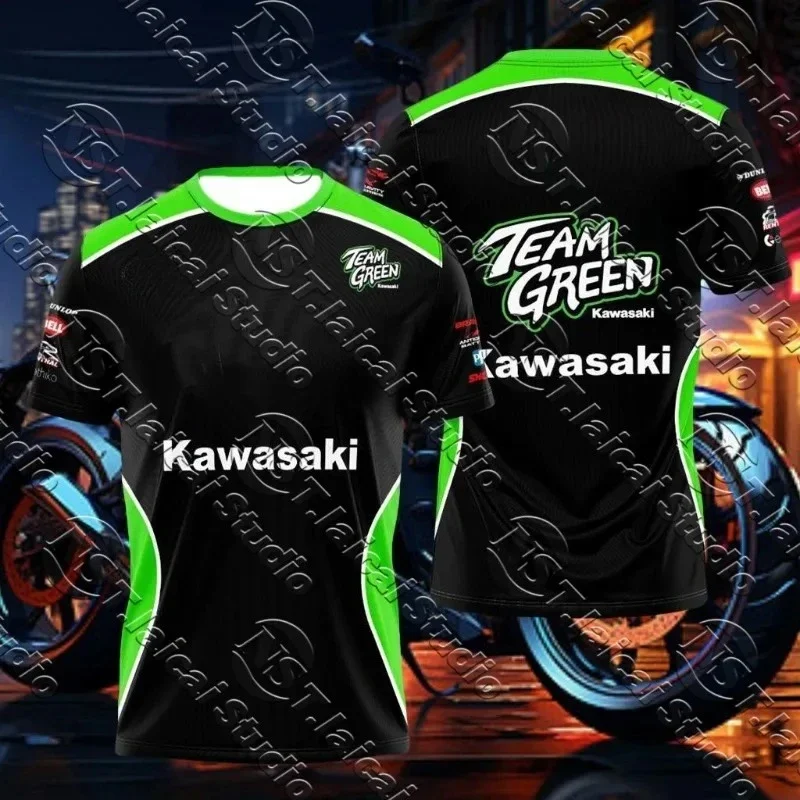 

Мужская летняя быстросохнущая мотоциклетная футболка Kawasaki с 3D принтом, модная негабаритная спортивная футболка с короткими рукавами для гонок на открытом воздухе