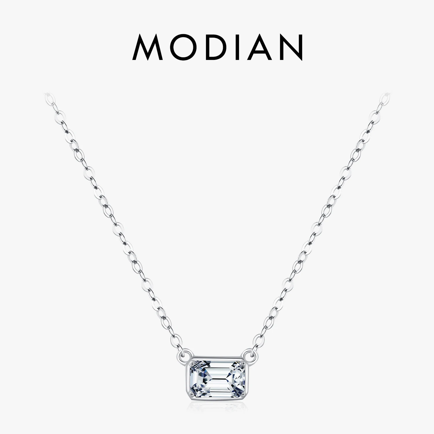 MODIAN 925 Sterling Silver Delicate Emerald Cut Rectangle CZ Pendant Necklace For Women Wedding Party Fine Jewelry Gift