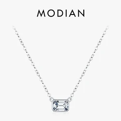 MODIAN 925 Sterling Silver Delicate Emerald Cut Rectangle CZ Pendant Necklace For Women Wedding Party Fine Jewelry Gift