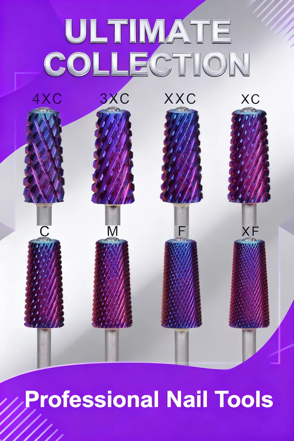 RolinStar-broca de corte cónico de acero de tungsteno para uñas, cortador de fresado de carburo, trapecio de cristal de diamante grande, púrpura,