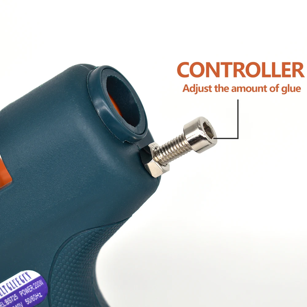 300W industrial hot melt glue gun, use threaded or 15mm glue stick, adjustable glue volume/temperature/replaceable nozzle.