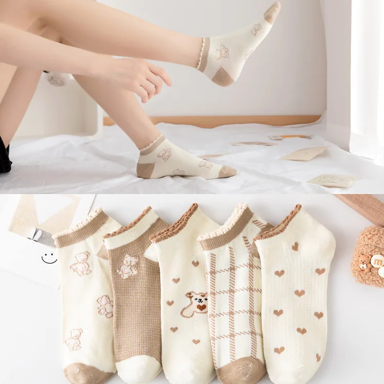 

5Pairs Lot Funny Animal Cute Boat Socks Women Cartoon Sock Cotton Ankle No Show Short Sock Breathable Spring Summer Calcetines