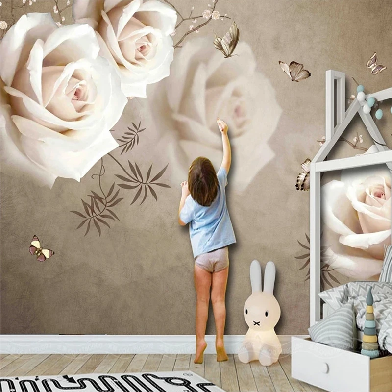 Custom 3D Mural Vintage White Rose Wallpaper Romantic Home Decor Living room TV background wall bedroom restaurant flowers study