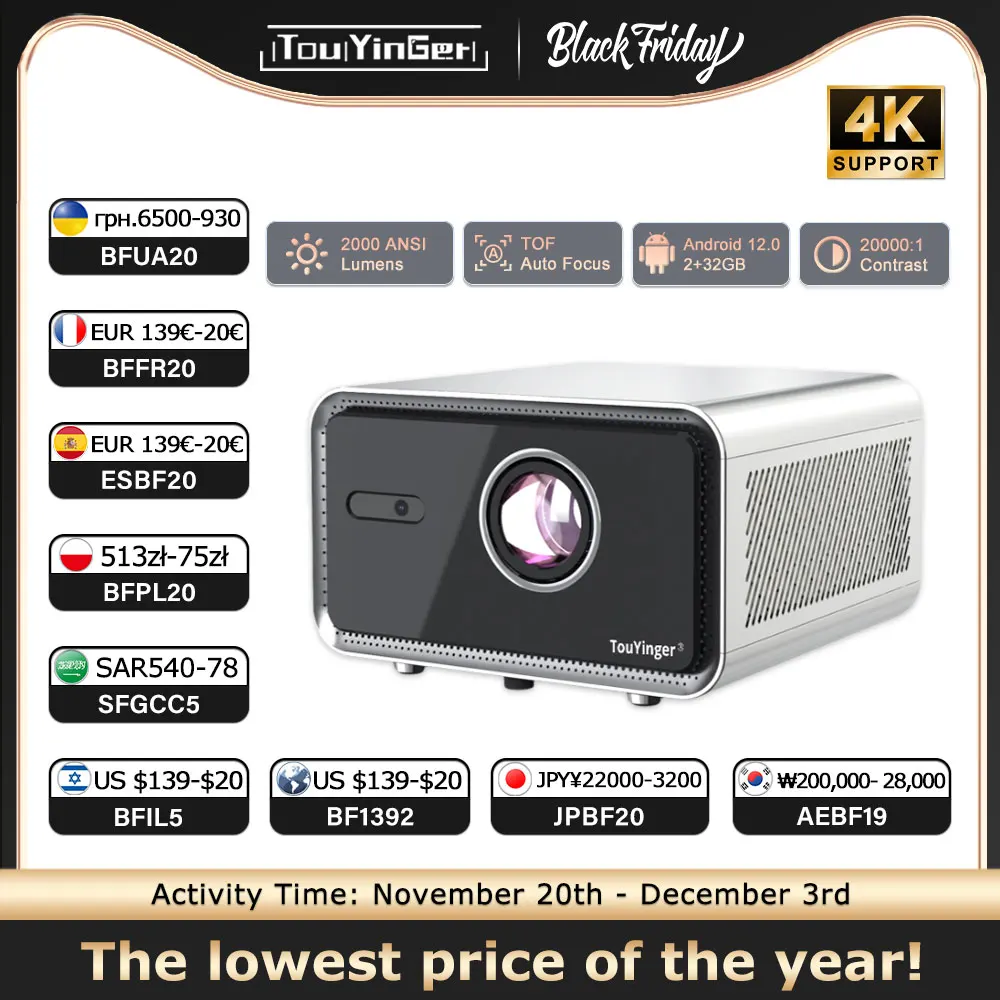 Touyinger H7 Proyector de enfoque automático Full HD 1080P Proyector para exteriores Wi-Fi portátil H6 Pro versión actualizada proyector LED cine en casa