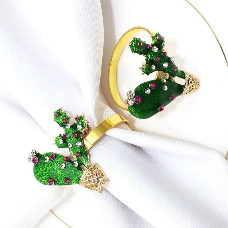 12PCS High Quality Cactus Simulation Napkin Ring, Green Napkin Buckle, Alloy, New Table decoration & accessories