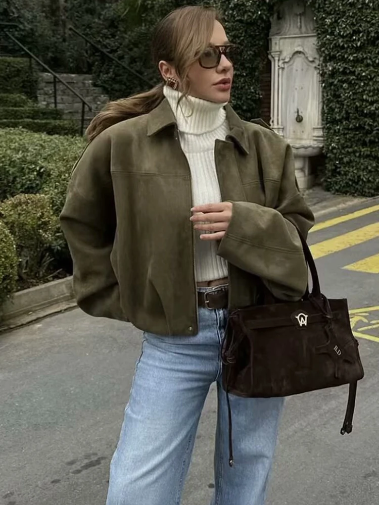 Trendix Vintage Short Jacket Women Winter Casual Loose Collared Long Sleeve Coats 2025 Street Retro Office Commuting Outerwear