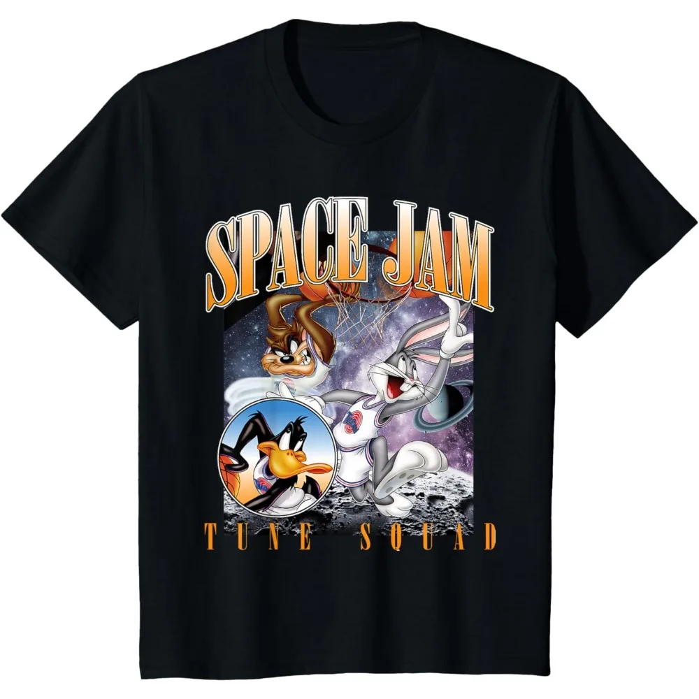 High Street Space Jam Tune Squad Vintage Print Short Sleeve T-shirt for Men Y2k Goth Harajuku Hip Hop Couple Casual Loose Shirt