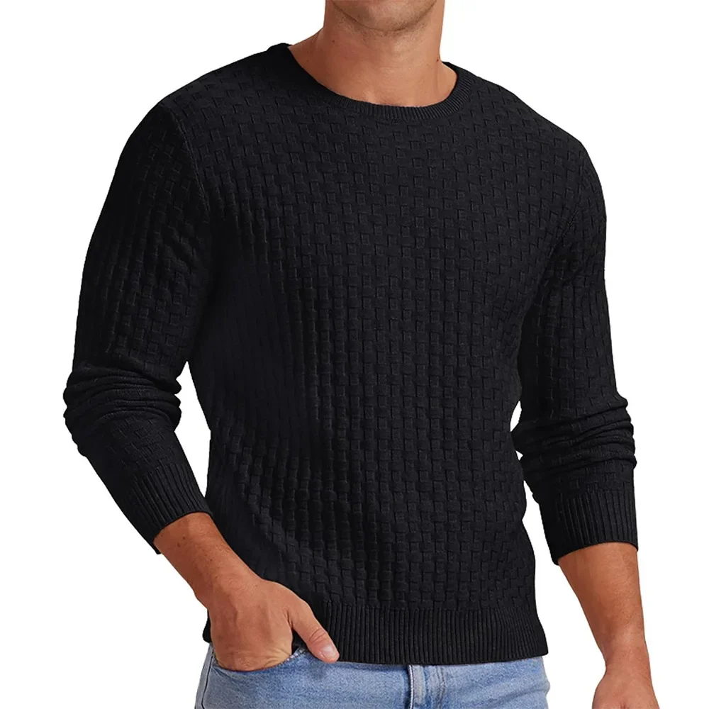 New European and American Men's Round Neck Pullover Sweater with Autumn and Winter Long Sleeves V-neck Thick Knit Base Sweater