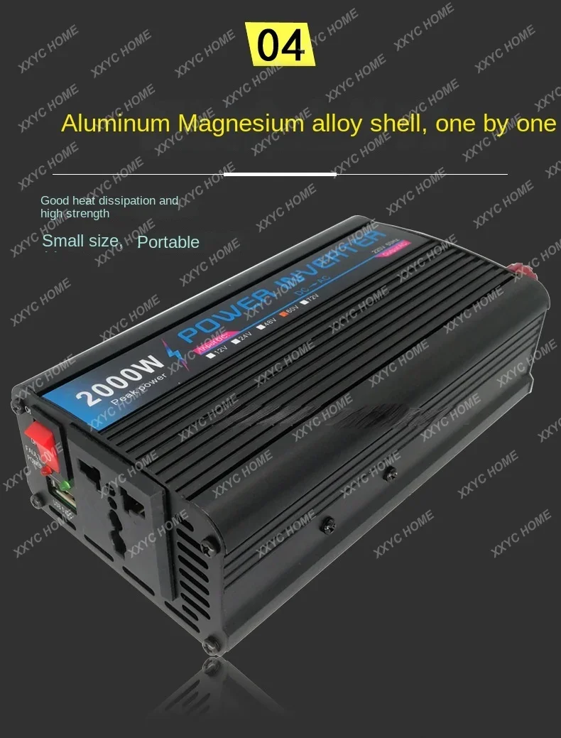 2000W battery car inverter 12V48V60V72V to 220V power converter with USB charging electric car.