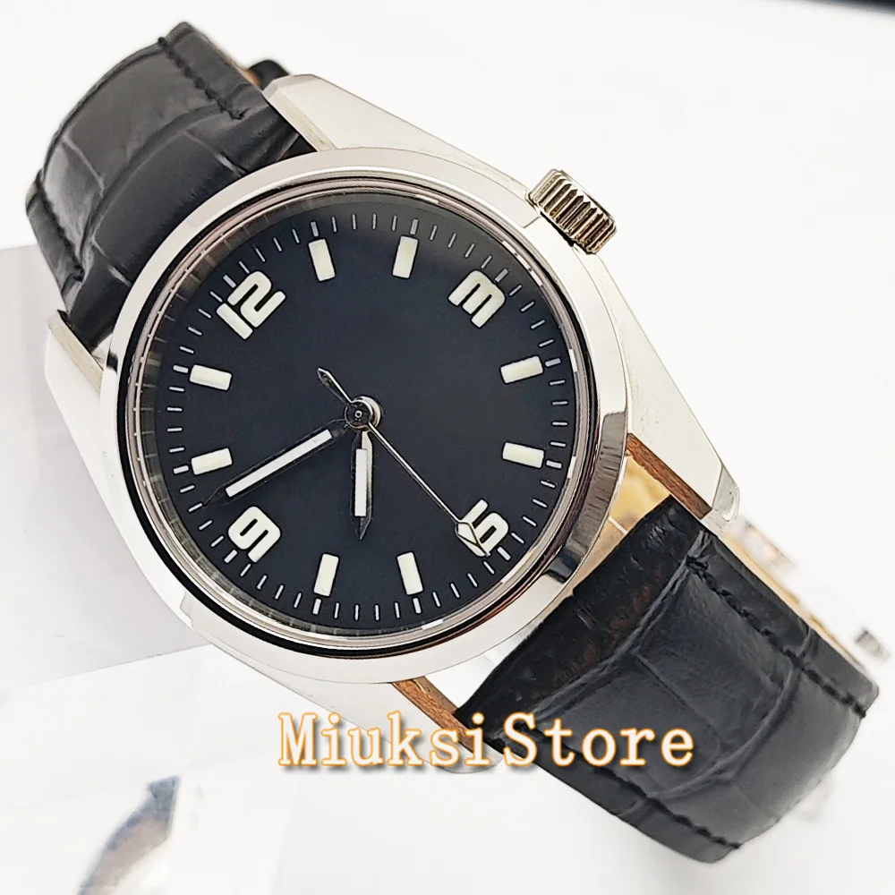 LOGO DIY Jam Tangan Pergerakan Otomatis NH35 Keperakan 36Mm Kustom Jam Tangan Casing Baja Tahan Karat Dial Merah Kaca Safir ﻿