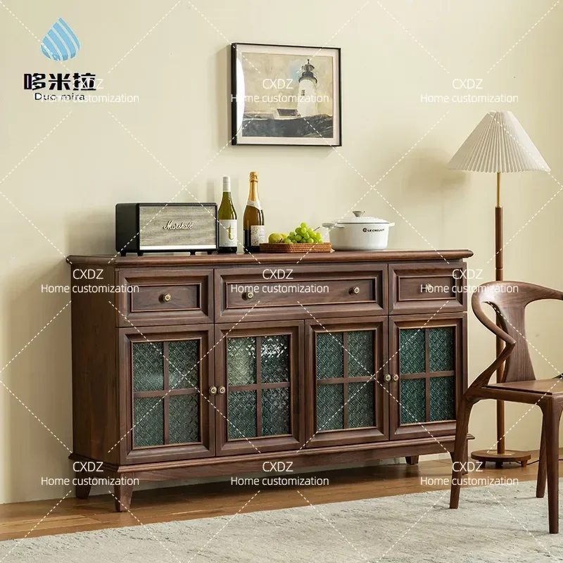 American Black Walnut Dining Side Cabinet Wine Storage Cupboard Solid Wood Multi Functional Household Tea Cabinet