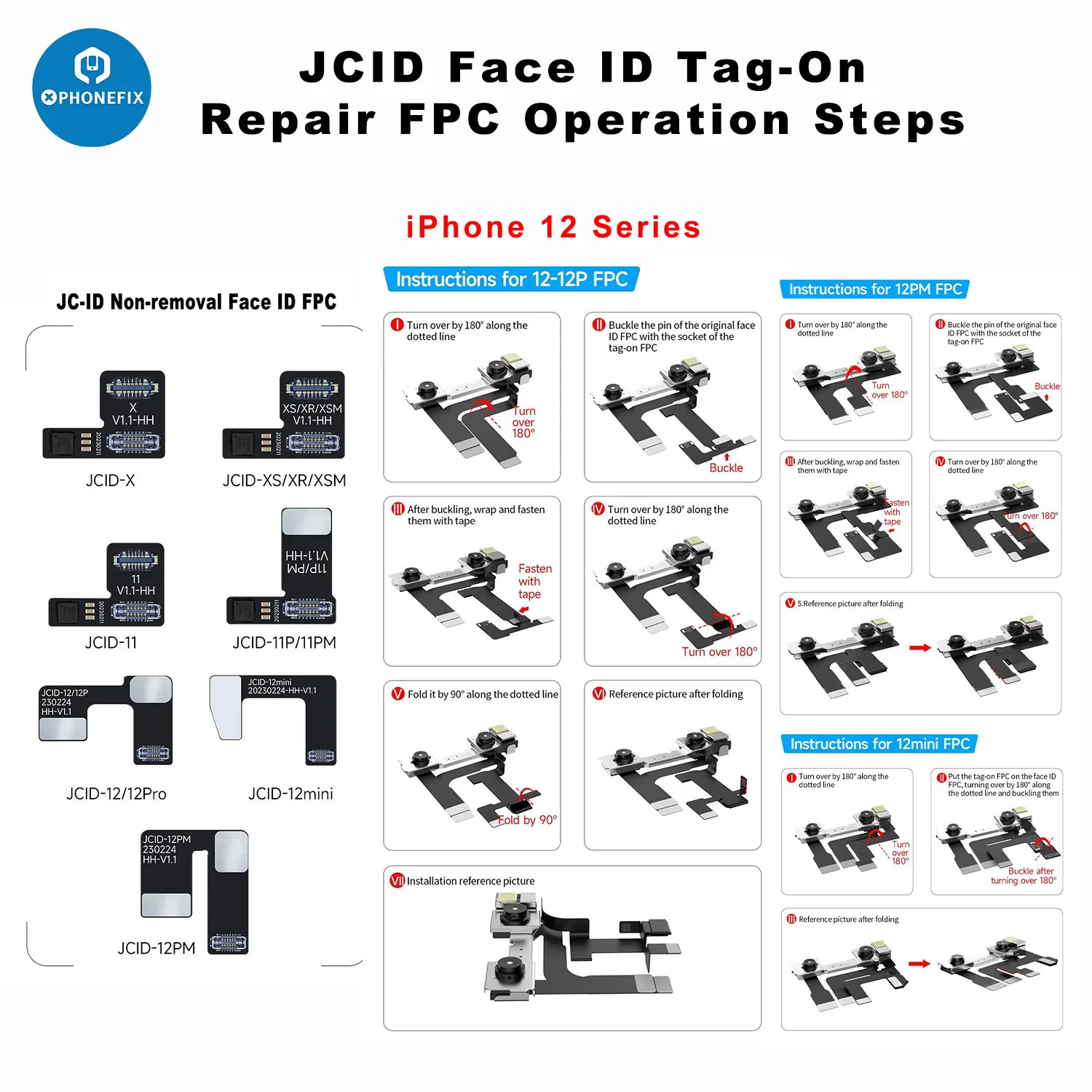 JC V1SE V1S PRO Face ID Tag-On Repair FPC Flex Cable Fix Face ID WITHOUT SOLDERING Not Working The Easiest Way for IPhone X-14PM