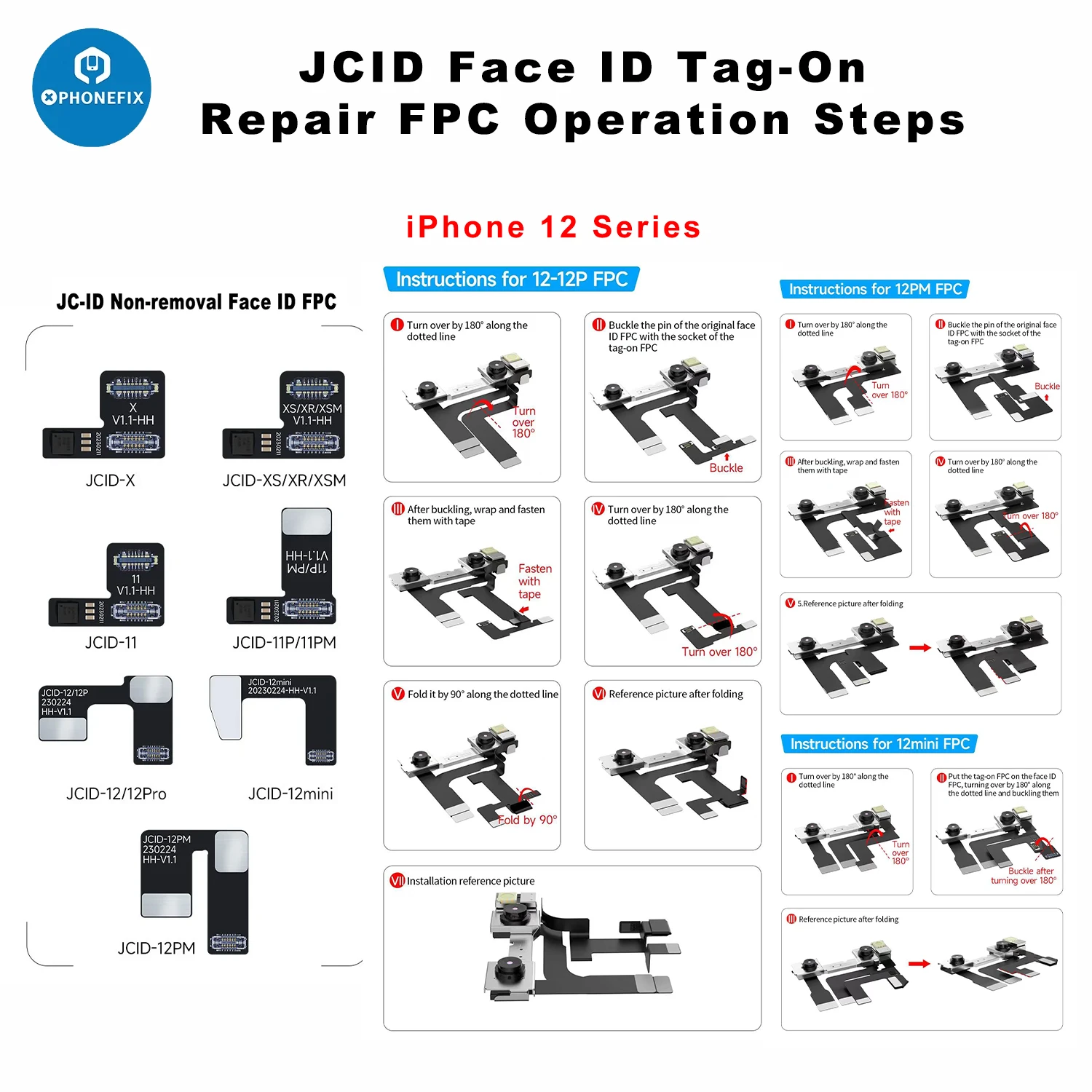 JC V1SE V1S PRO Face ID Tag-On Repair FPC Flex Cable Fix Face ID WITimprégned SOsat ERING ne fonctionne pas le moyen liatif le plus pour les X-14PM IPhone