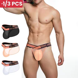 1/3PCS MP Men Bikini Briefs Man Underwear Transparent Mesh Male Underpants Large Crotch Pouch Men's Panties Gays Sport Men Brief