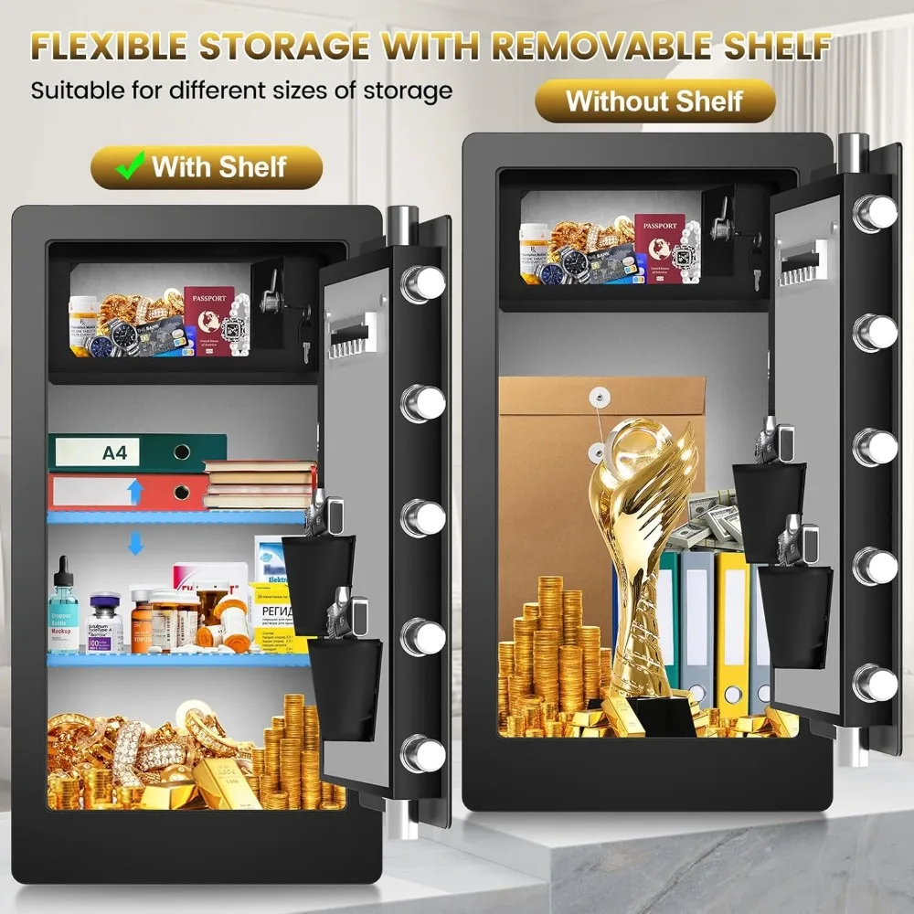 آمنة بيومترية كبيرة شديدة التحمل مع حقيبة مقاومة للماء ومقاومة للحريق وتخزين مستندات واسعة وحجرة مخفية سفلية بحد أقصى قدر من ذلك