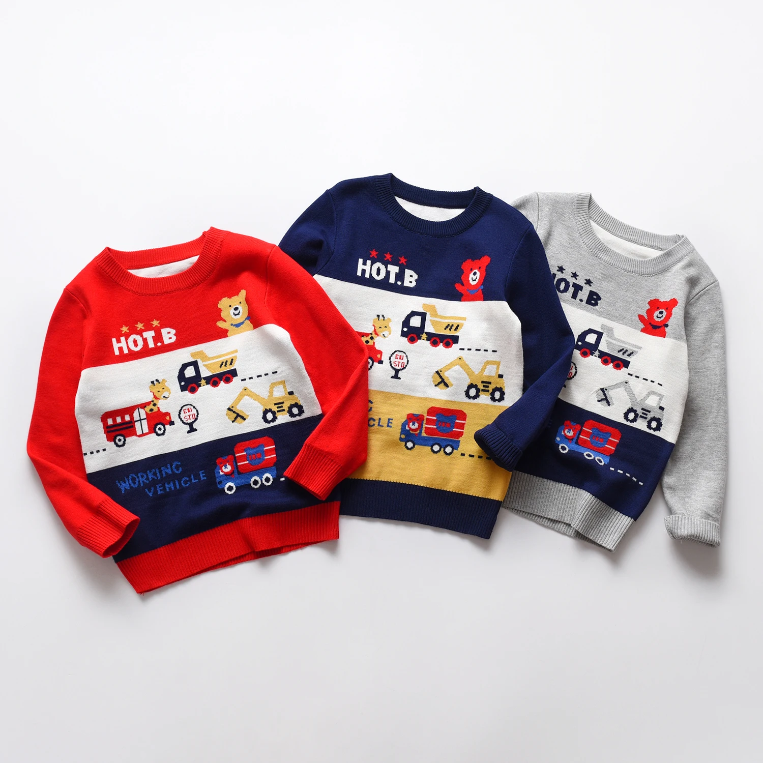 Children Clothing Sweater Boys Autumn Double-layer  Knitting Sweater Winter Boys Car Long Sleeve Sweater