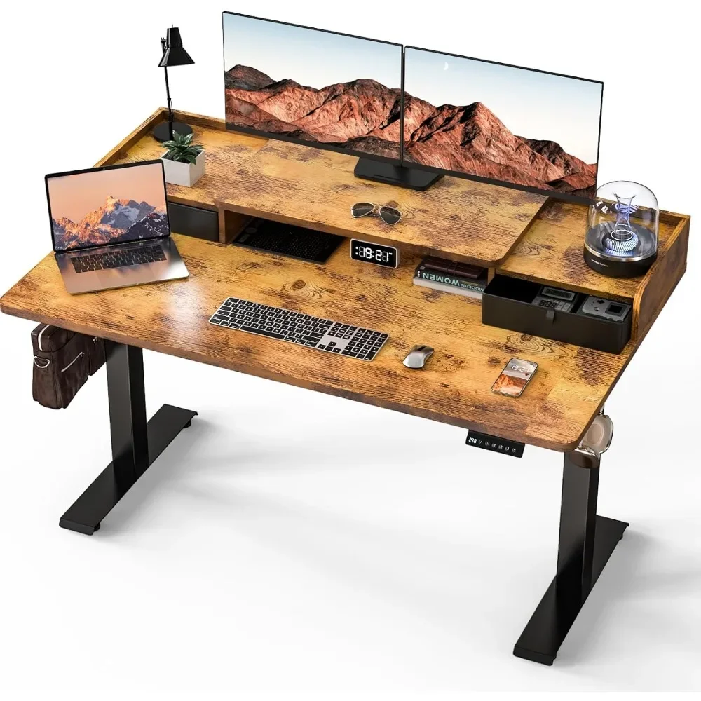 

55x30 Inch Standing Desk with Drawers,Adjustable Height Electric Sit Stand Desk with Storage Shelf,Rising Stand Up Computer Desk