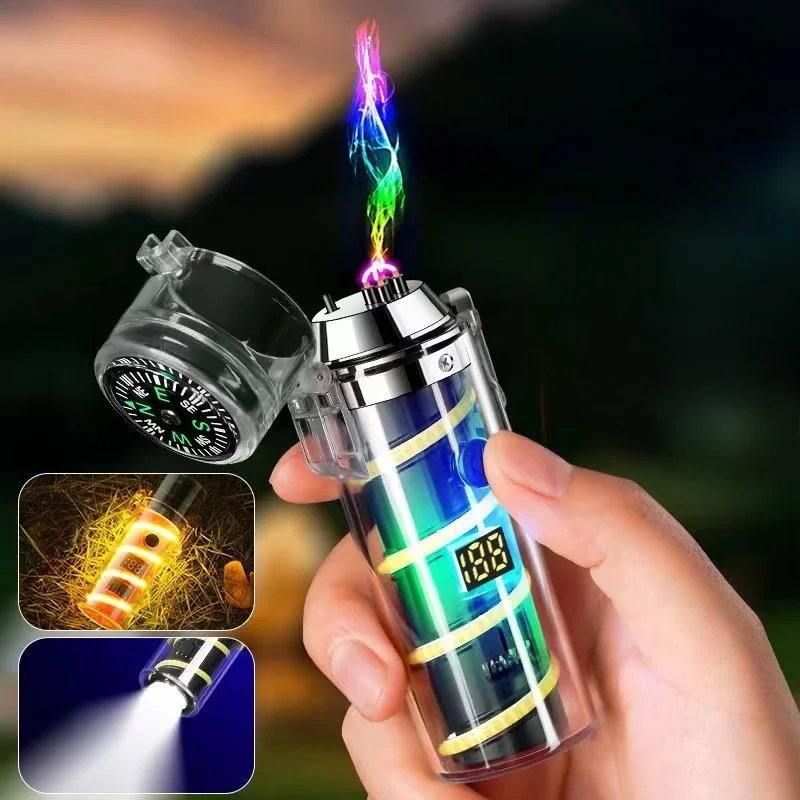 Double Arc Lighter with Ambient Light, Outdoor Lighting, with Compass, Multifunctional Emergency Flashlight and Lighter in One