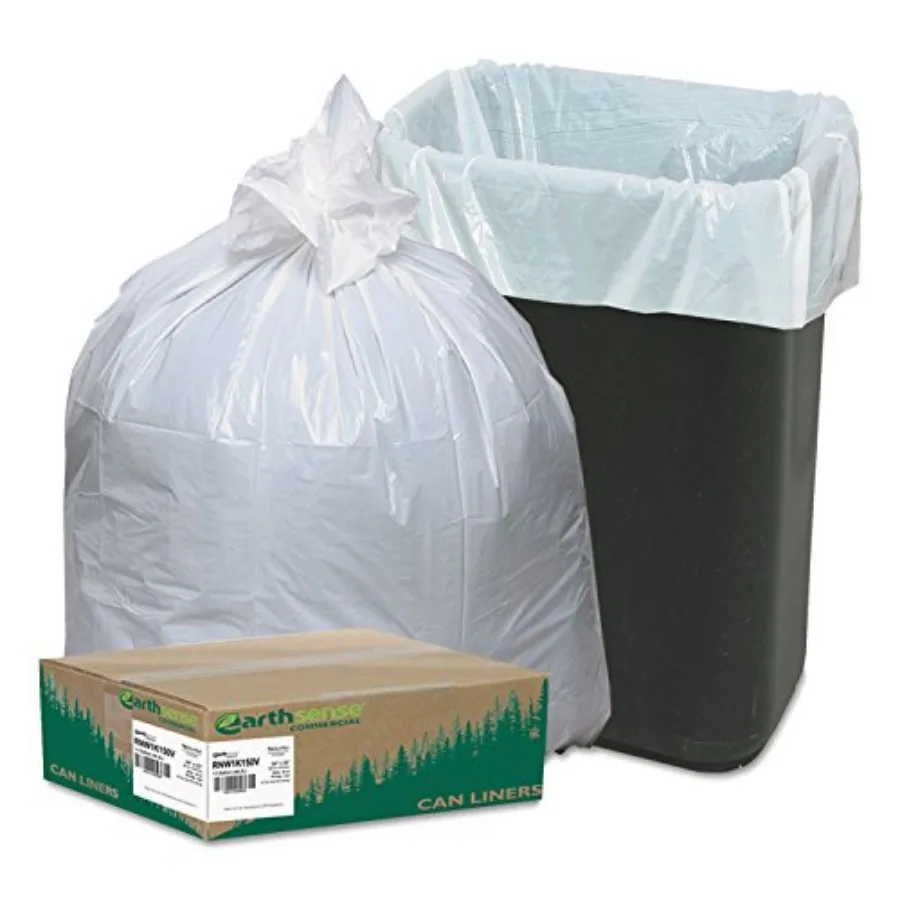 

RNW1K150V Recycled Can Liner, 13 gal, .85 mil, 24" x 33", White Pack of 150