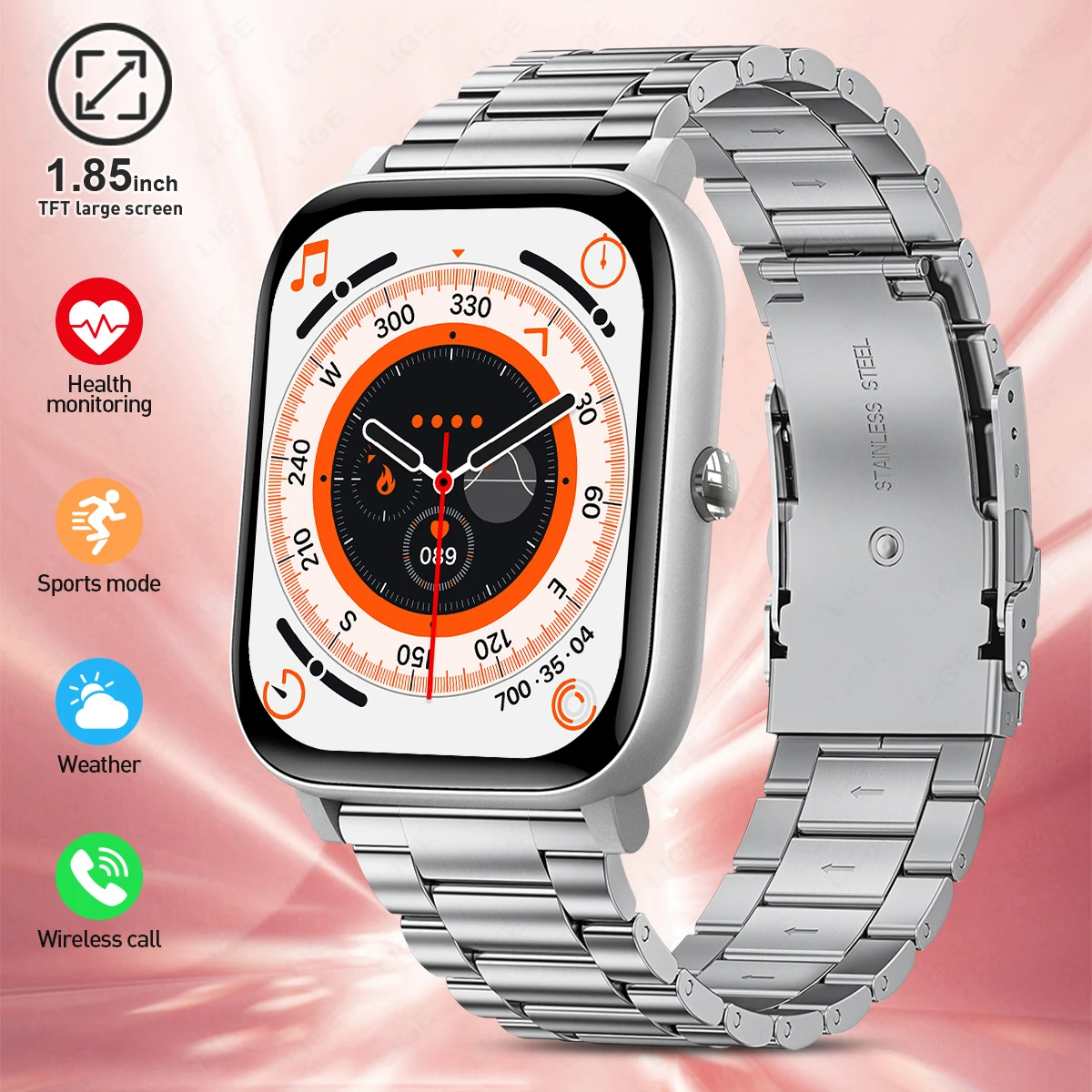 

LIGE Sport Fitness Smartwatch Wireless Calling Full Touch Smart Watch Sleep Monitoring Heart Rate Measurement Watches Women Men