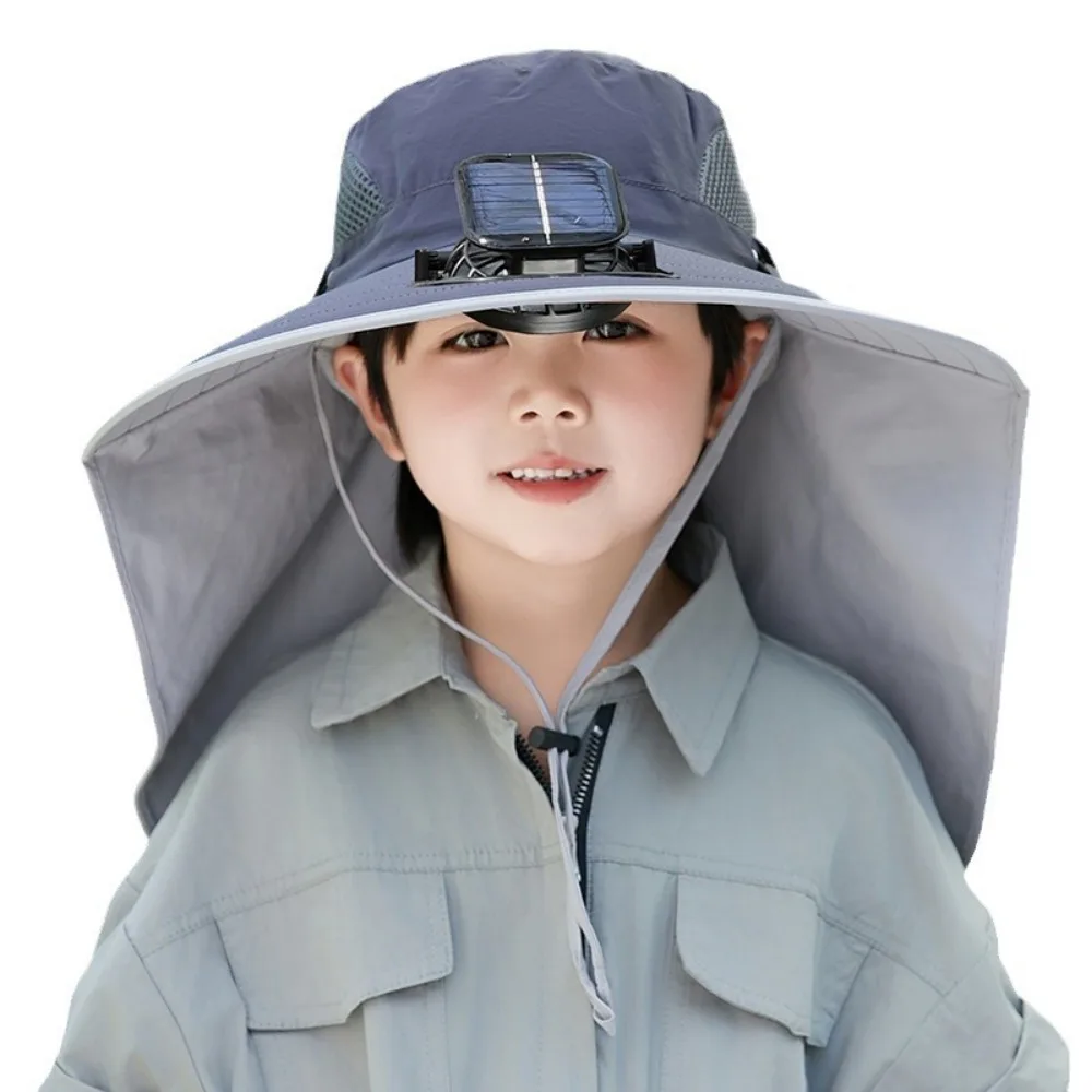 

Adjustable Children's Solar Fan Hat USB Charging Sun Protection Summer Cooling Hat Quickly Dry Breathable Wide Brim Sun Cap Boys