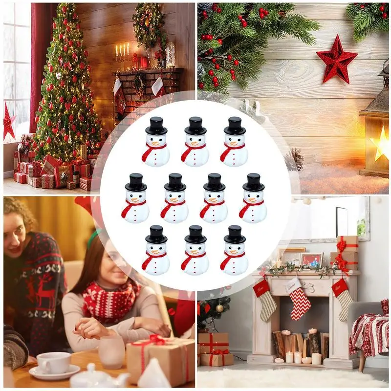 Mini Snowman Figurines 10pcs Christmas Miniature DIY Snowman Craft Santa Claus Ornament Table Top Decor Home Decoration Supplies