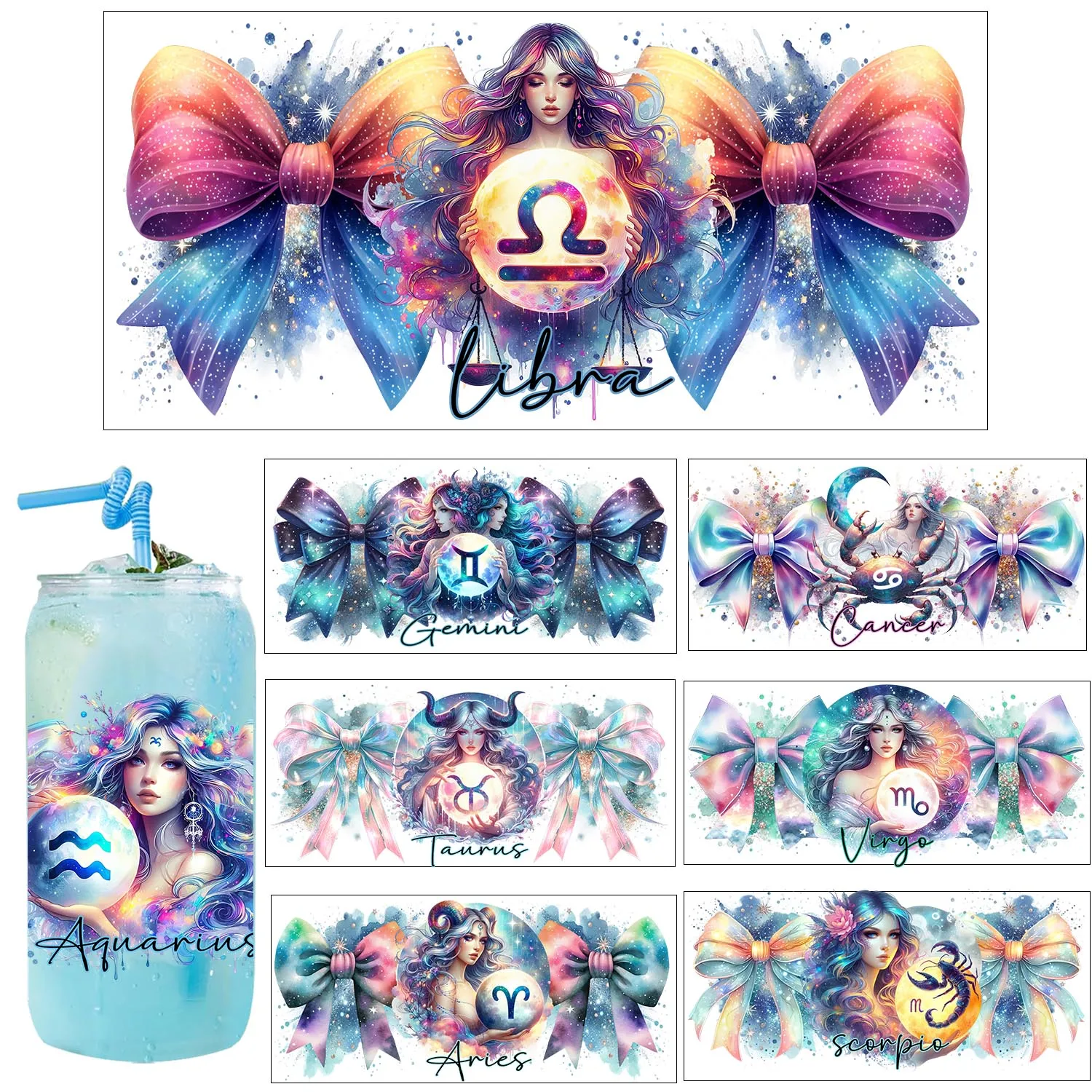 Zodiac signs Girls Theme UV Sticker waterproof Party DIY Decals 3D transfers uvdtf tumbler seal stickers 16oz uv dtf cup wraps