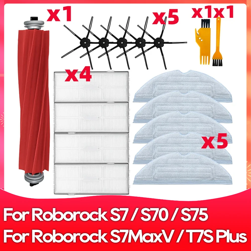 Fit for Roborock S7 MaxV / S70 / S75 / T7S robot vacuums roller side brush filter mop clothes dust bag spare parts accessory