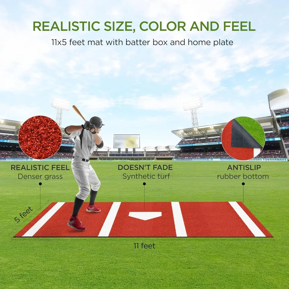 

12' x 6' Baseball Batting Mat with Home Plate, Anti-Fade Turf for Indoor/Outdoor Training