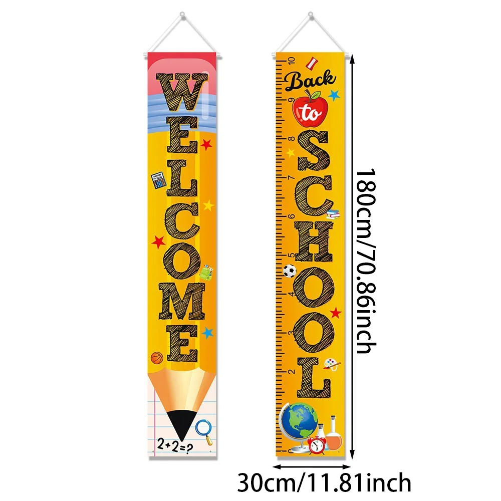 Back to School Door Banner Set, "Welcome" & "Back to School" Pencil & Ruler Porch Signs for Classroom Party Supplies view 5