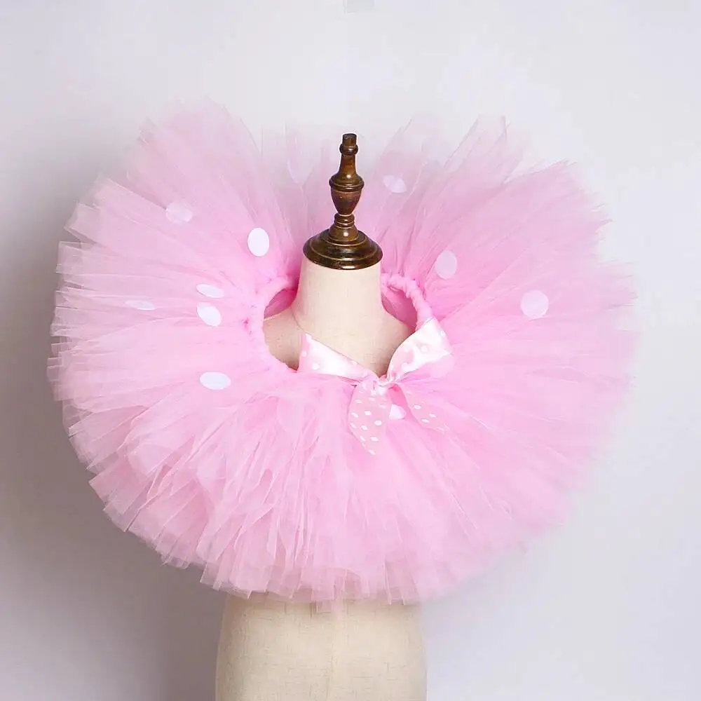 Pink Polka Dot Bow Mouse Tutu Skirt for Baby Girls Fluffy Ballet Tutus Set for Birthday Party Outfit Kids Cartoon Mouse Costume